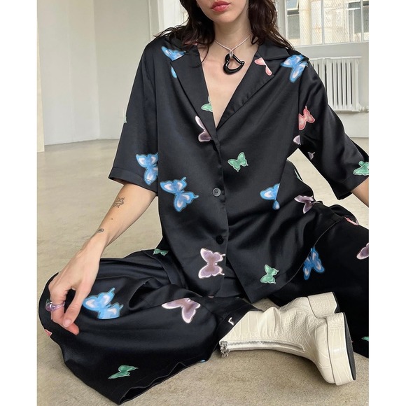 Lisa Says Gah Mariposa Print Collection Set Wide Leg Button Top Butterfly XL NWT - Picture 1 of 7